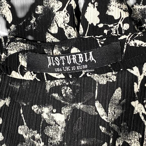 Distubia Floral Print Puff Sleeve Gothic Emo Alt Midi Dress - Picture 11 of 12